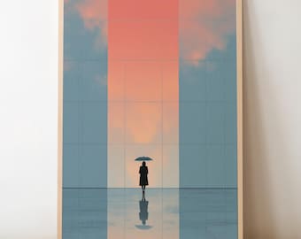 Umbrella Wall Art – Minimalist Sunset Poster, Surreal Reflection Print, Modern Abstract Artwork for Contemporary Home Decor, Winter Vibes