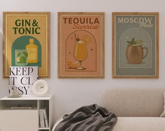 Vintage Cocktail Art Prints Set – Retro Bar Cart Decor (Digital Download)