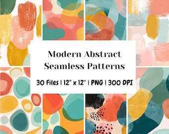 Modern Abstract Seamless Patterns | Colorful Mid Century Digital Paper | Abstract Shapes Printable Backgrounds | 12x12 PNG 300 DPI