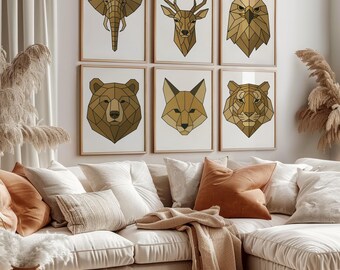Geometric Animal Prints: Boho Safari Gallery Wall Art (Digital Download, Set of 12 PNGs)