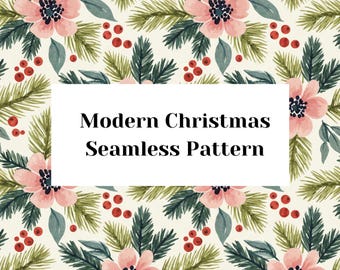 Christmas Seamless Pattern | Holiday Floral Digital Paper | Winter Pine Branch and Berries for Sublimation And Fabric Design | PNG File