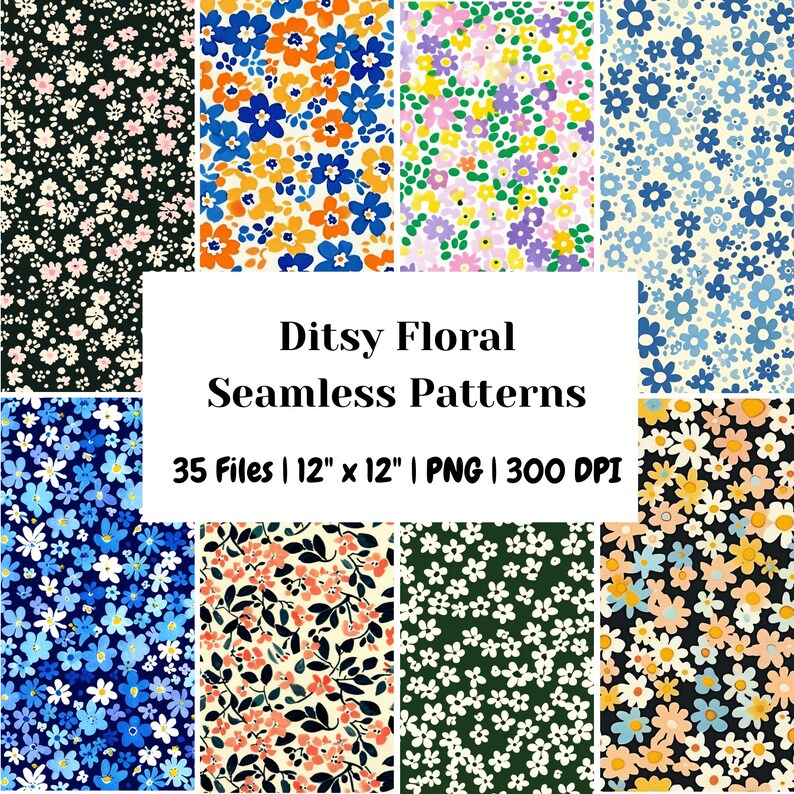 35 Ditsy Floral Digital Paper Pack, Seamless Floral Patterns, Pastel ...