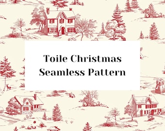 Red Toile de Jouy Christmas Pattern, Vintage French Country (PNG Digital Download)