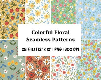 Retro Wildflower Seamless Pattern Bundle – Daisy, Poppy, Sunflower (PNG)