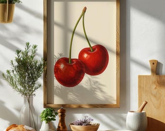 Vintage Cherry Print: Retro Kitchen Botanical Illustration (Digital Download)