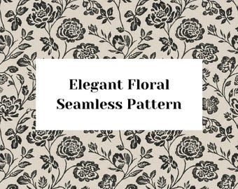 Elegant Floral Seamless Pattern, Black and White Fabric Print, Vintage Botanical Digital Paper, Cottagecore Background, Commercial Use PNG