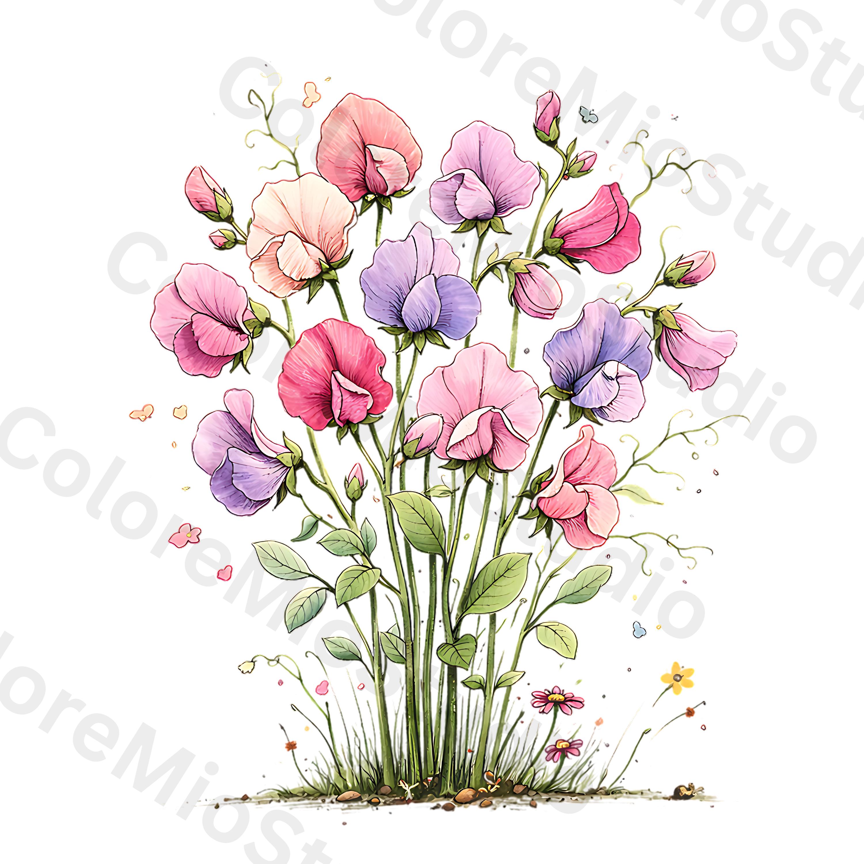 Whimsical Floral Spring Clipart, 22 PNG Flowers Graphics, Sublimation ...