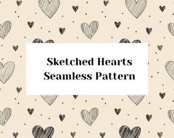 Doodle Heart Seamless Pattern - Hand-Drawn Sketch Background (PNG)