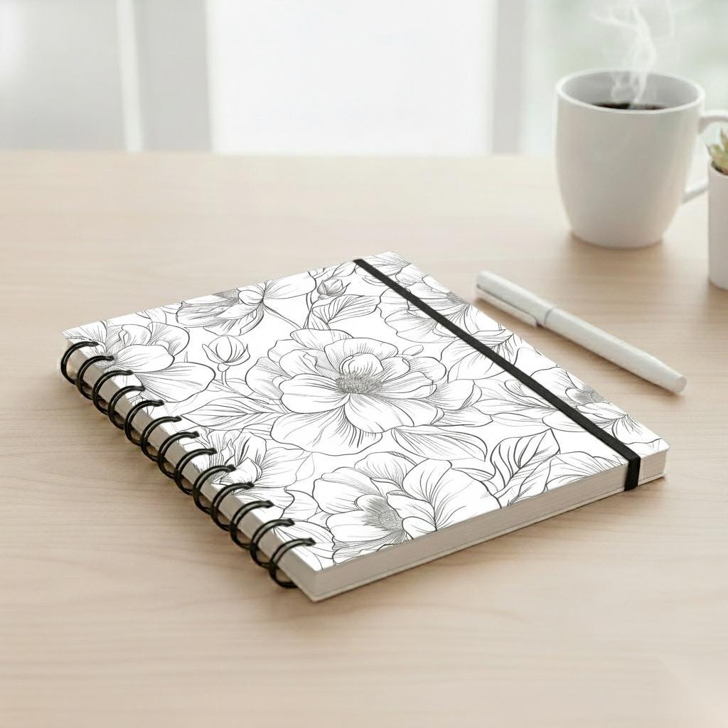 Floral Line Art Seamless Pattern – Black & White Flower Outline (PNG ...