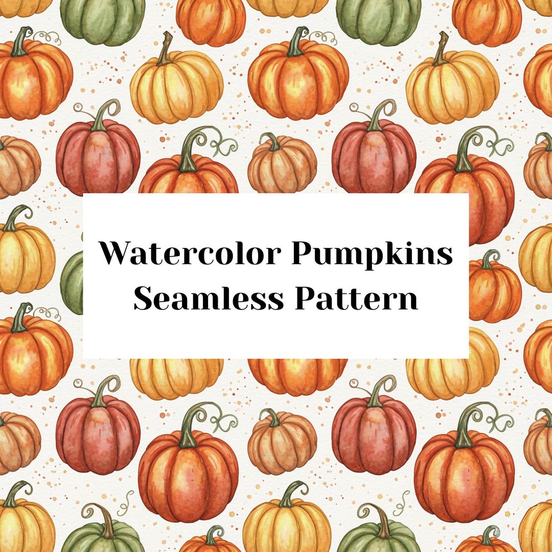 Watercolor Pumpkins Seamless Pattern PNG, Fall Autumn Pumpkin Repeat ...