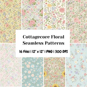 Paquete de papel digital retro con estampado floral sin costuras: Papel digital para manualidades, diseño floral en mosaico (uso comercial, 300 DPI, 16 archivos)