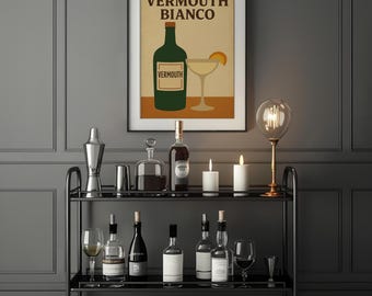 Vermouth Bianco Cocktail Print: Retro Kitchen Bar Cart Art (Digital Download, PDF File)