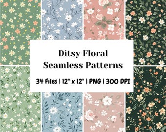 Ditsy Floral Seamless Patterns: Retro Digital Paper (34 Files)