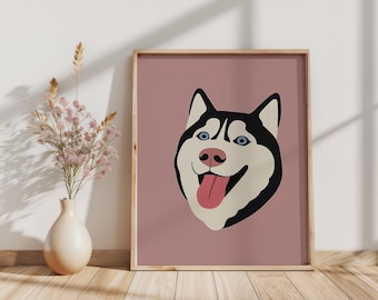 ハスキー犬の浮世絵風肖像画（日本産ハスキー犬）｜動物肖像画プリント