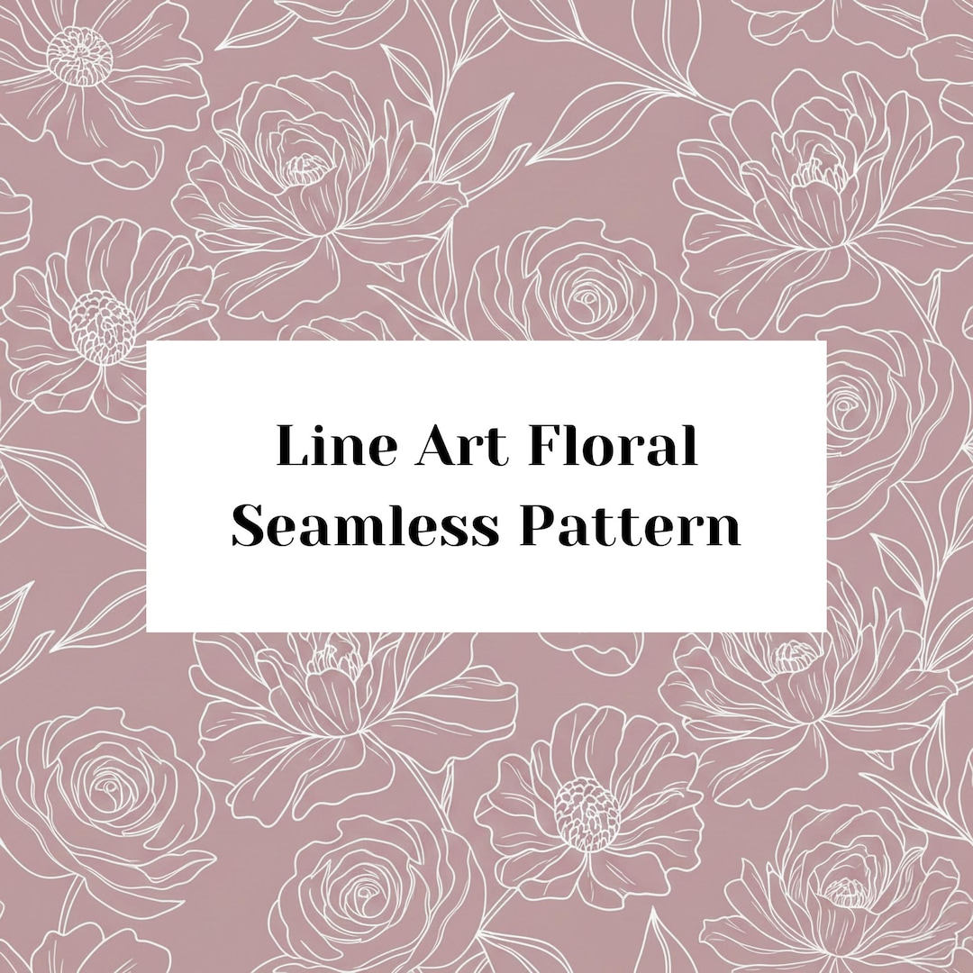 Floral Line Art Seamless Pattern | Blush Pink Background (digital ...