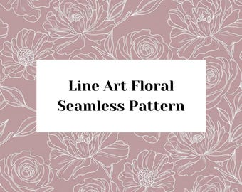 Floral Line Art Seamless Pattern | Blush Pink Background (Digital Download)