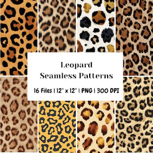 Pacchetto di 16 sfondi digitali con stampa animalier e motivo leopardato senza cuciture per scrapbooking, design di tessuti, sublimazione, sfondi, artigianato fai da te