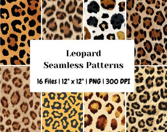 Leopard Seamless Pattern Bundle of 16 Digital Animal Print Backgrounds for Scrapbooking, Fabric Design, Sublimation, Wallpapers, DIY Crafts
