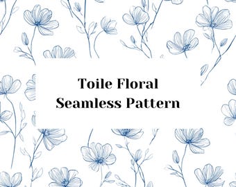 Blue Toile Floral Seamless Pattern, Vintage Line Art (SVG+EPS)