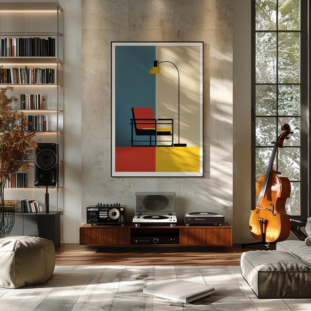 Modern Bauhaus Wall Art Print – Mid Century Minimalist Chair & Lamp ...