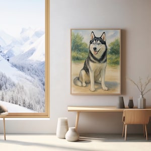 Siberian Husky Watercolor Print: Nordic Dog Portrait Art (Digital Download)