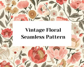 Seamless Vintage Floral Pattern Digital Paper | Commercial Use Sublimation File | Cottagecore Peony & Rose Wallpaper | Scrapbook Supply
