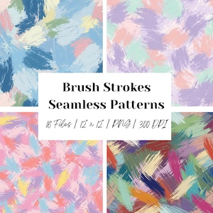 Colorful Brush Stroke Seamless Pattern Digital Paper Pack, Abstract Artistic Backgrounds, 16 PNG Files, Commercial Use, Crafting, Decoupage