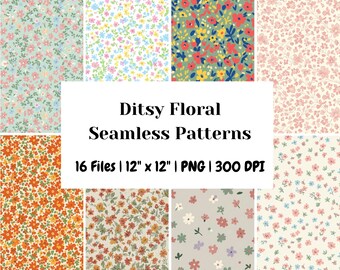 Ditsy Floral Seamless Digital Paper Set of 16 | Small Flower Pattern Backgrounds | Scrapbooking, Stationery & Fabric Design