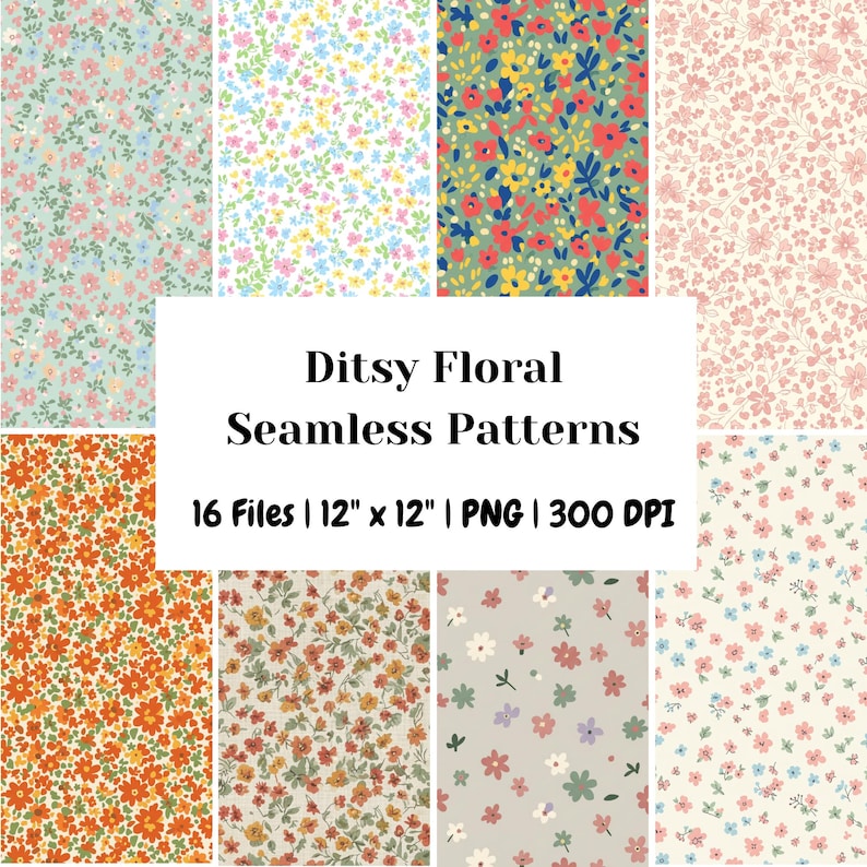 Ditsy Floral Seamless Digital Paper Set of 16 | Small Flower Pattern ...