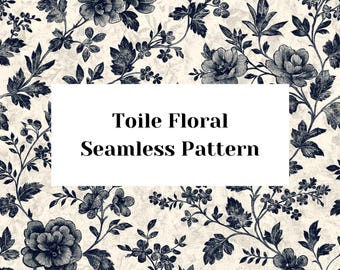 Vintage Toile Floral Pattern, Navy Blue, Cream (Digital Paper)