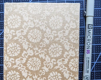 Small Handbound Hardcover Unlined Sketchbook Journal Floral Brocade Gold Fabric