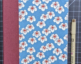 Large Lined Handbound Hardcover Journal Japanese Katazome Blue Indigo White Cherry Blossom Sakura Flowers