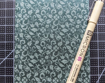 Small Handbound Hardcover Unlined Sketchbook Journal Floral Brocade Jewel Tone Green Fabric