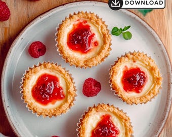 Recept på mini-ostkakor med grekisk yoghurt: Hälsosam dessert (digital nedladdning för utskrift) + bonusrecept på dessert • Enkelt recept