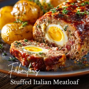 A melhor receita de bolo de carne italiano recheado | Recheio de ovos, presunto e queijo | Jantar fácil em família | PDF de comida caseira para impressão