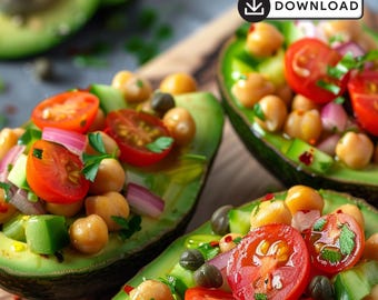 Chickpea Salad Stuffed Avocado Recipe: Healthy Mediterranean Lunch (PDF Download) + Bonus Dessert Recipe • Easy Recipe