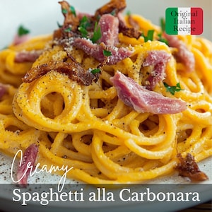 Authentic Italian Carbonara Recipe | Easy Roman Pasta with Guanciale & Pecorino | Printable Digital Recipe Card