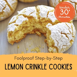 LIMITED TIME SALE – Best Recipes Soft Lemon Crinkle Cookies Recipe Italian Lemon Cookies Easy Printable Dessert Recipe Citrus Flavored