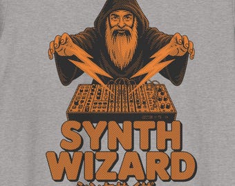 Synth Wizard T-Shirt: 80s Cartoon Eurorack Modular Synthesizer Organic Cotton Tee