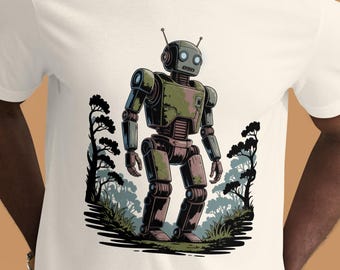 Moss Covered Robot T-Shirt – Retro Sci-Fi Naturecore Art Tee