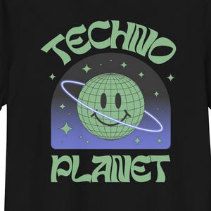 Techno Planet – Organic T-Shirt with Smiling Earth Rave Design
