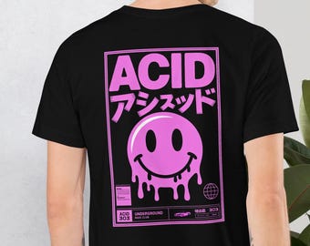 Japanese Acid Smiley T-Shirt: Black Unisex Rave Tee