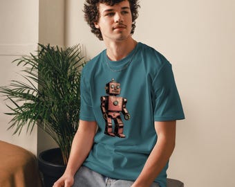 Lonely Robot Watercolor Organic T-Shirt | Retro Futurism Tee for Robot Lovers | Nostalgic Wearable Art