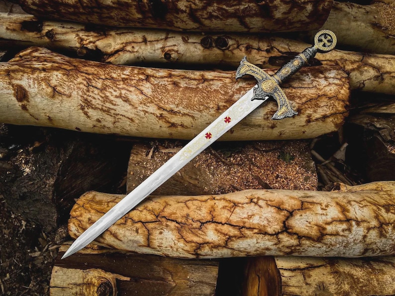 Rustic Sword Read Handmade Templar Knight Longsword – Ornate Steel Ceremonial Crusader ...