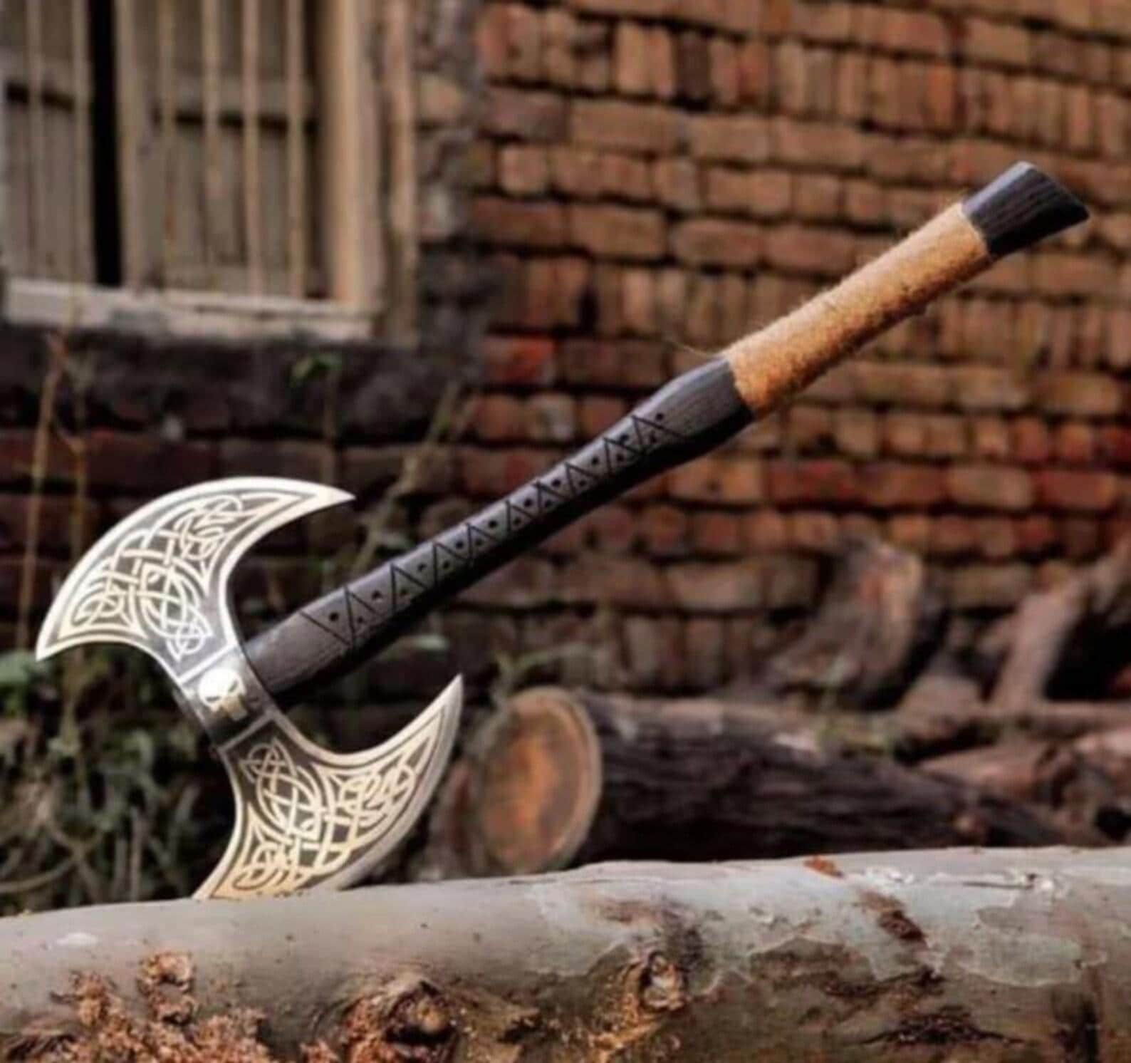 Hand Forged Viking Display Axe | Double Headed Bearded Decor - Etsy
