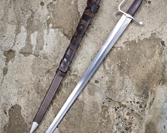 Handcrafted Artisan Longsword with Custom Leather Scabbard - Decorative Medieval Art for Home Decor & Gifting