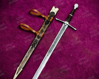 Expert Artisans Hand Forged Medieval Longsword | High Carbon Steel Sword with Tooled Leather Scabbard