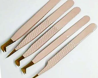 Light Pink Color coated Angled Nose Eyelash Tweezers - Eyebrow Tweezers