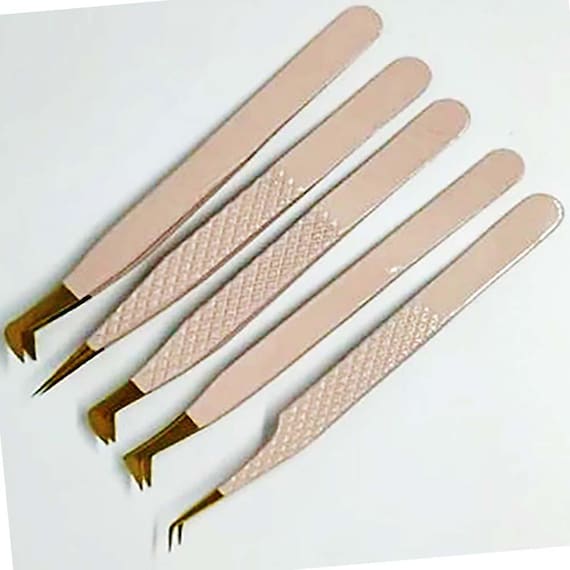 Light Pink Color coated Angled Nose Eyelash Tweezers - Eyebrow Tweezers