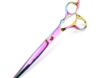 Curved Blade Pet Haircutting Scissors with prob- Multi and Rainbow color coated